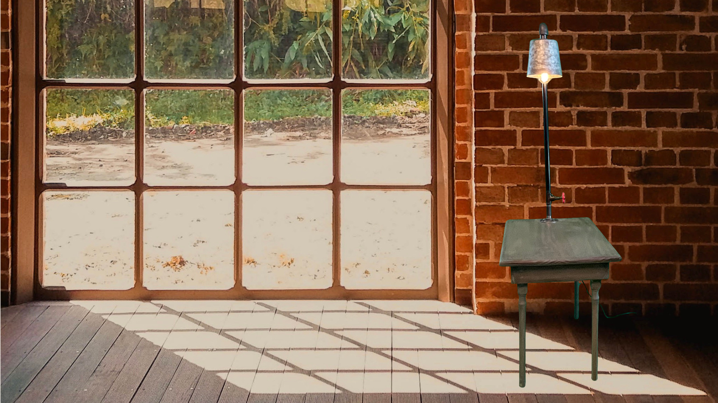 Industrial Lamp End Table | Upcycled Functional Art | Handmade by L & M Designs
