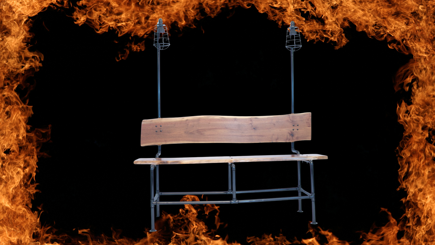 Handcrafted Walnut and Black Pipe Bench | Industrial Garden, Patio, or Entryway Seating | L&M Designs