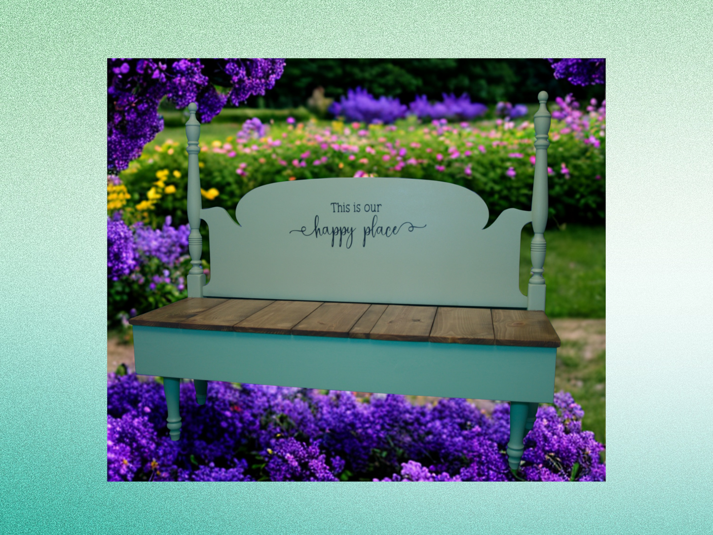 Custom 'This is our happy place' Headboard Garden Bench
