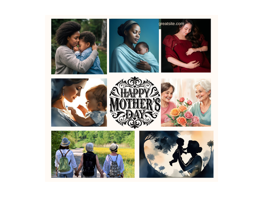 Mother's Day gift guide featuring heartwarming moments between mothers and children with Happy Mother's Day text by L & M Designs