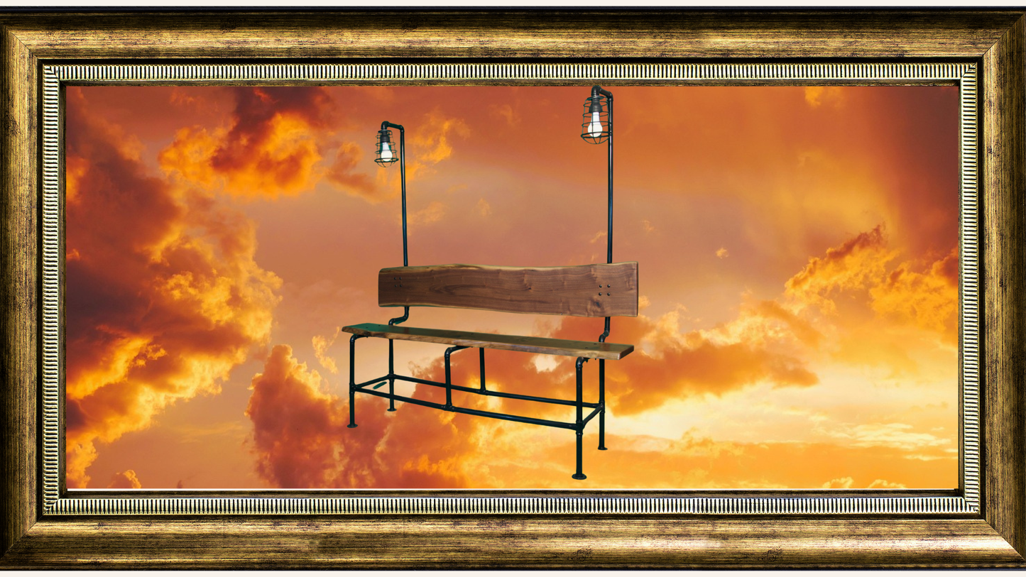 Handcrafted Walnut and Black Pipe Bench | Industrial Garden, Patio, or Entryway Seating | L&M Designs