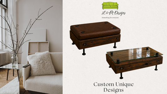Handcrafted Reclaimed Railroad Tie Convertible Coffee Table & Ottoman