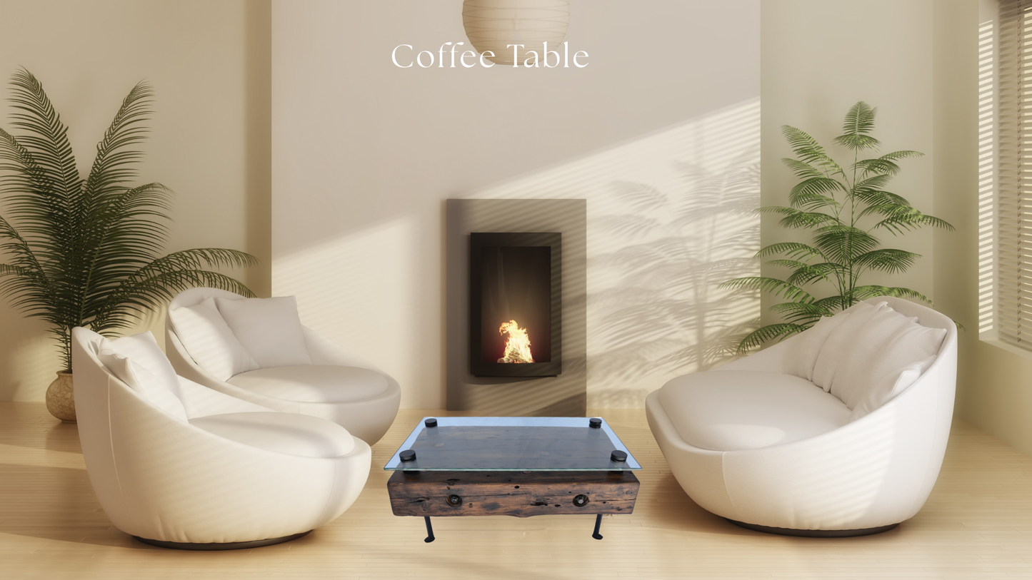 Handcrafted Reclaimed Railroad Tie Convertible Coffee Table & Ottoman