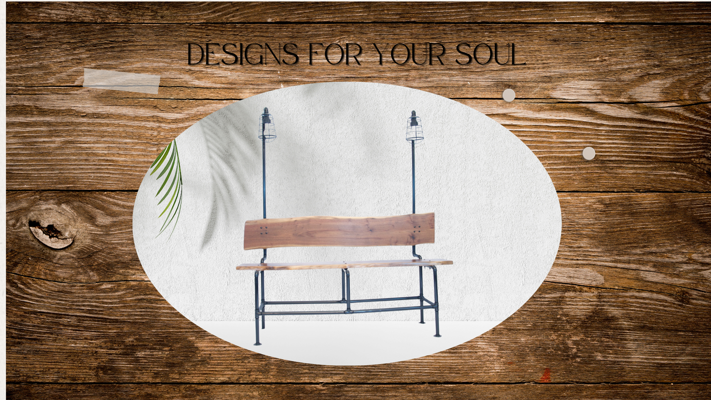 Handcrafted Walnut and Black Pipe Bench | Industrial Garden, Patio, or Entryway Seating | L&M Designs