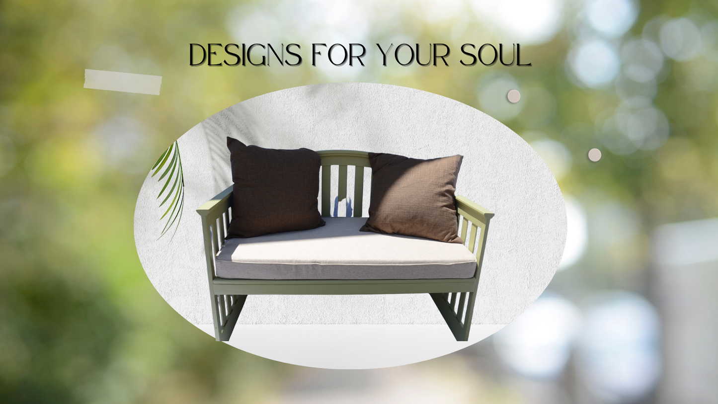 Handcrafted Day Bed Bench | Garden Bench with Cushion & Pillows | Outdoor Seating