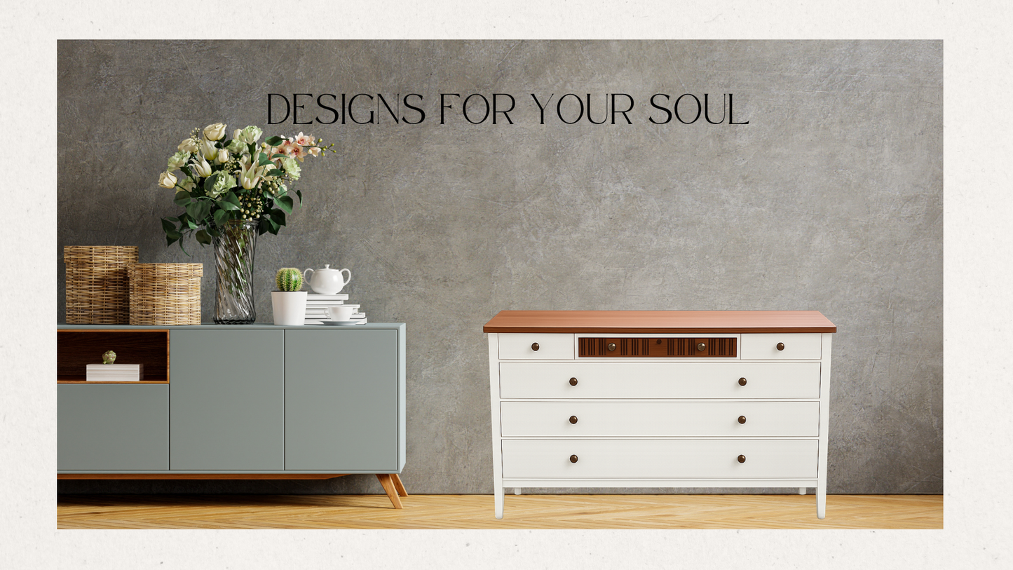 Vintage Upcycled Linen Dresser | Solid Mahogany Top | Handcrafted Designer Original
