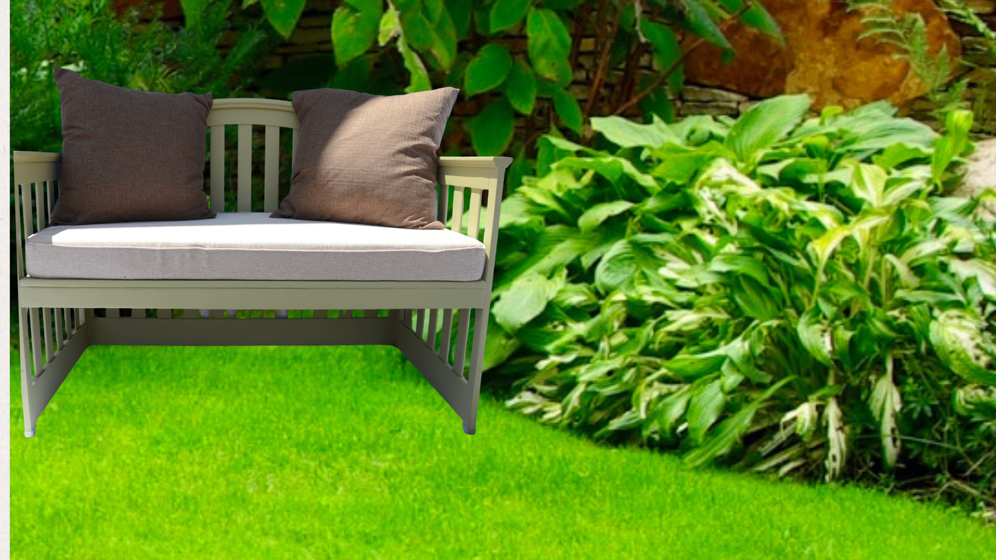 Handcrafted Day Bed Bench | Garden Bench with Cushion & Pillows | Outdoor Seating