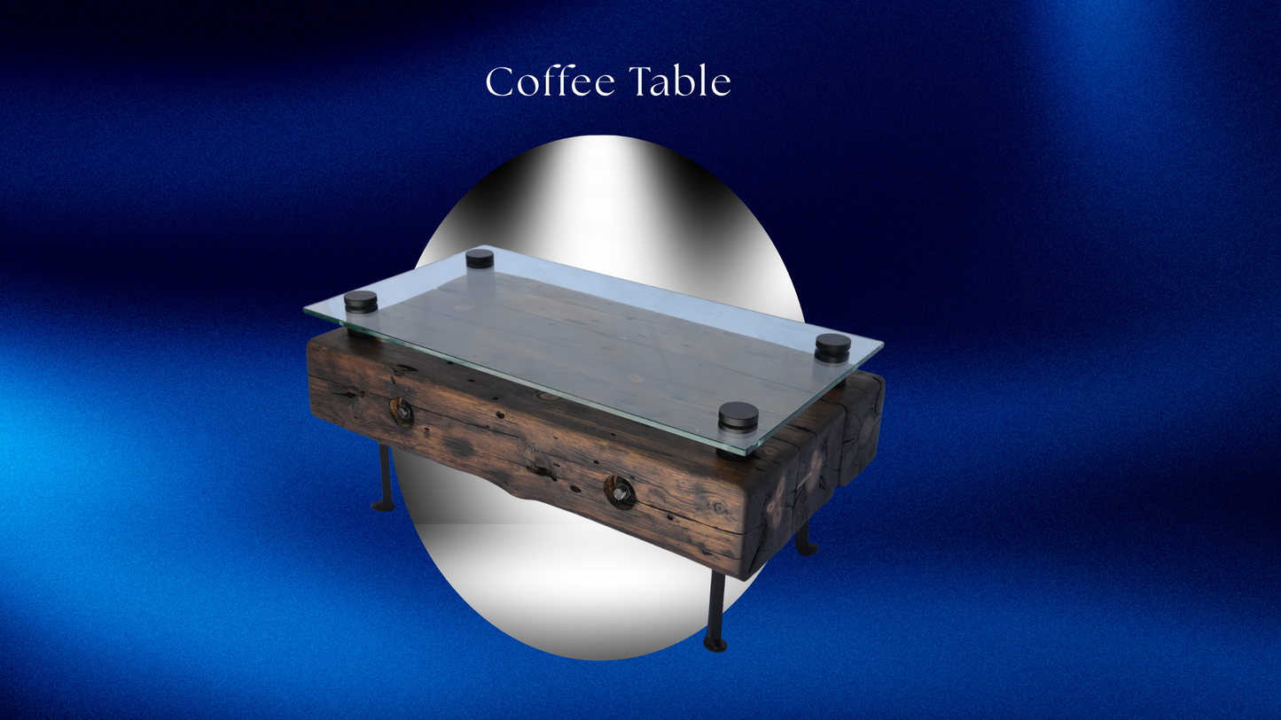 Handcrafted Reclaimed Railroad Tie Convertible Coffee Table & Ottoman