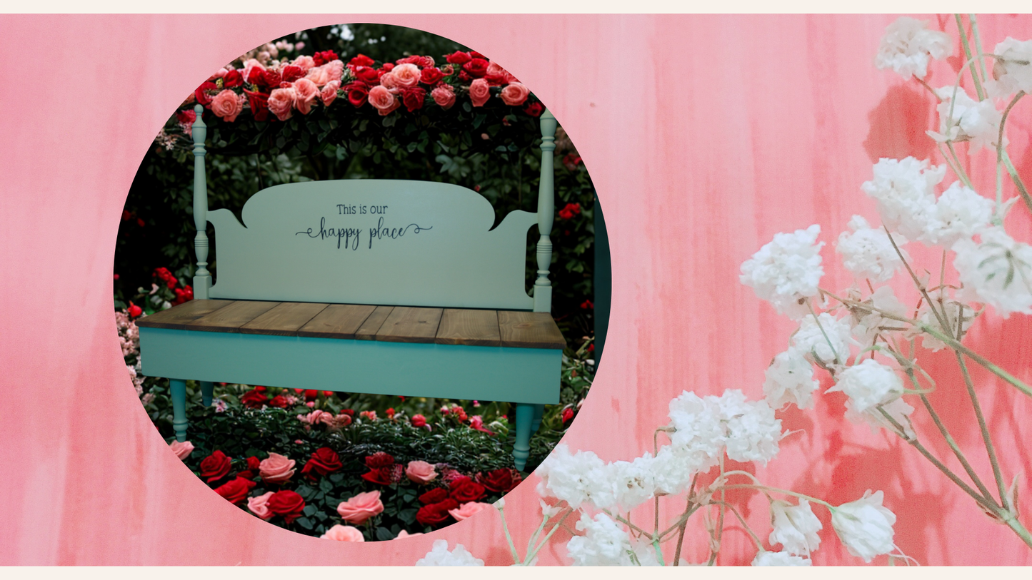 Custom 'This is our happy place' Headboard Garden Bench