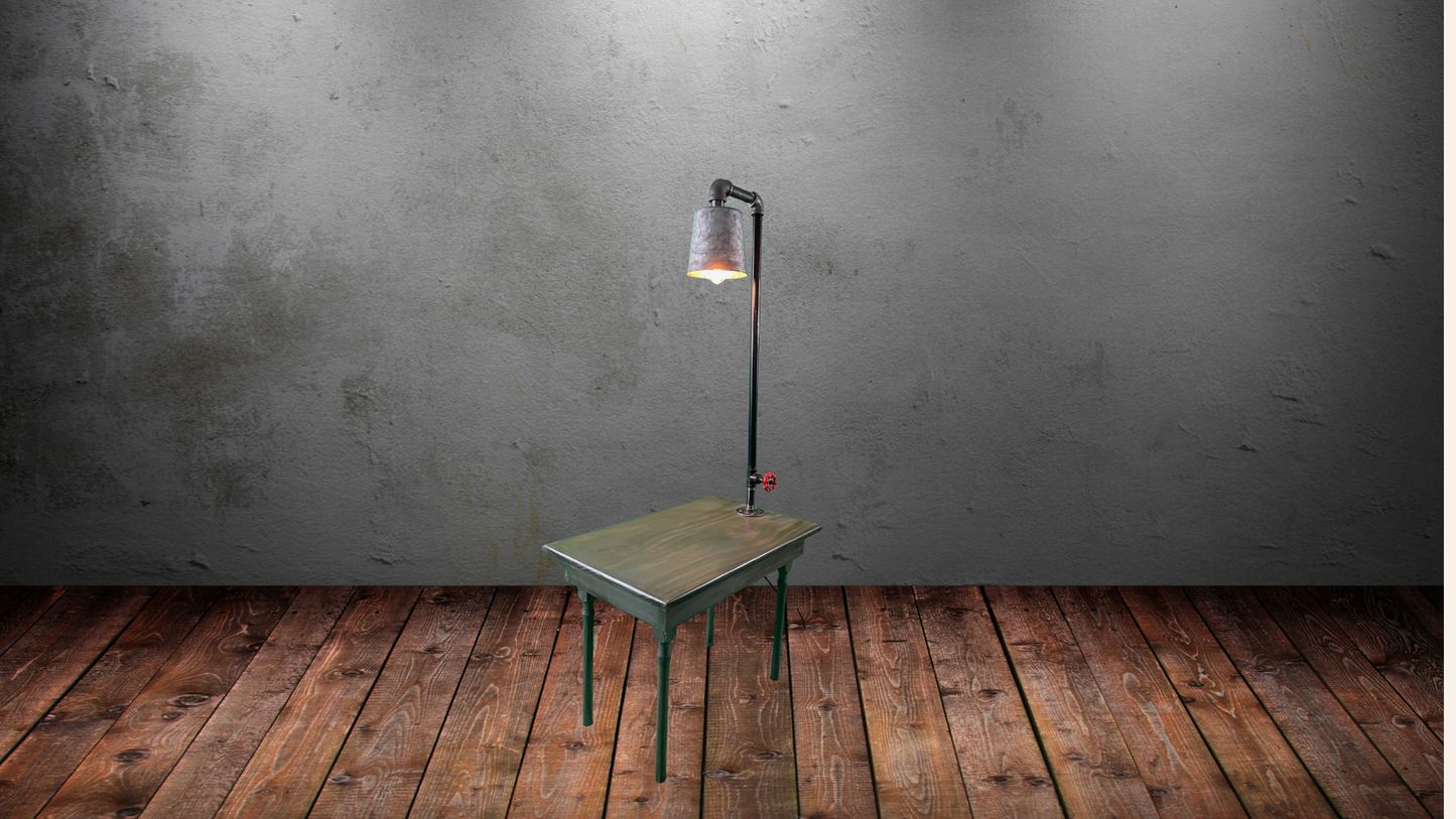 Industrial Lamp End Table | Upcycled Functional Art | Handmade by L & M Designs