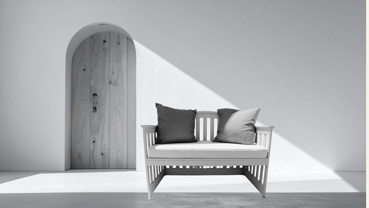Handcrafted Day Bed Bench | Garden Bench with Cushion & Pillows | Outdoor Seating