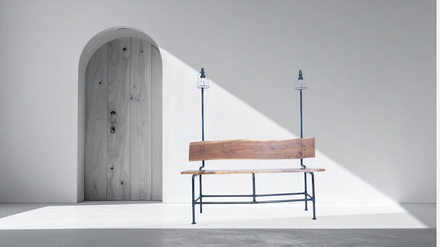 Handcrafted Walnut and Black Pipe Bench | Industrial Garden, Patio, or Entryway Seating | L&M Designs