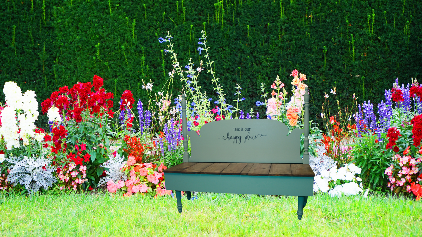 Custom 'This is our happy place' Headboard Garden Bench