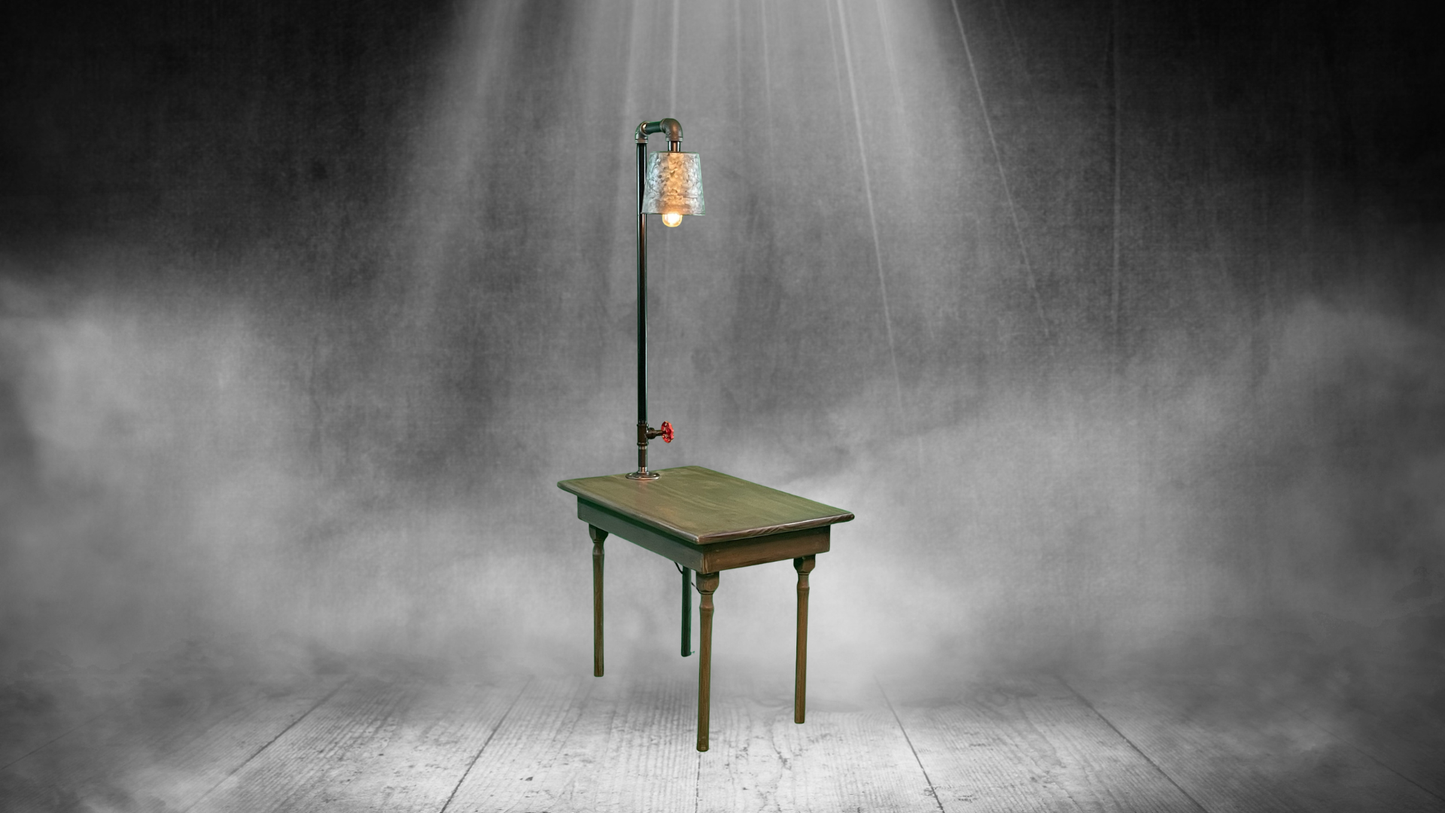 Industrial Lamp End Table | Upcycled Functional Art | Handmade by L & M Designs