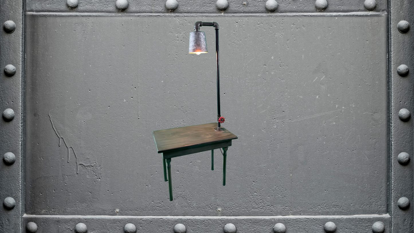 Industrial Lamp End Table | Upcycled Functional Art | Handmade by L & M Designs
