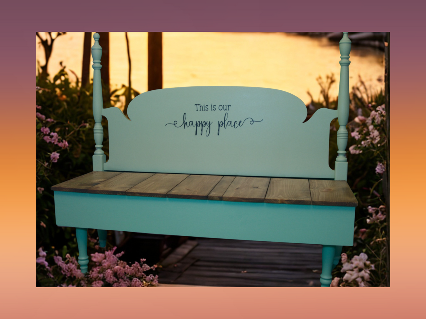 Custom 'This is our happy place' Headboard Garden Bench