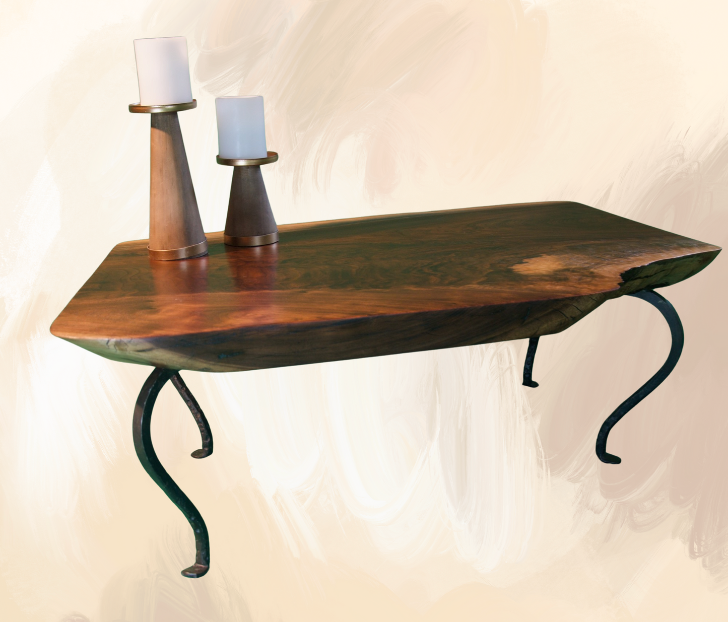 Elegant Live-Edge Walnut Coffee Table | Custom Iron Legs & Hand-Rubbed Danish Oil